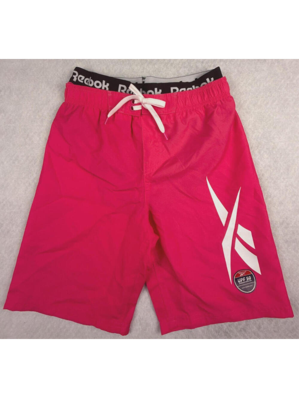 Reebok Boys Medium 10/12 Pink Swim Trunks UPF 50 Quick Dry Logo‎ Waistband NEW